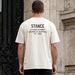 NWOT STANCE Unisex Cream Short Sleeve Graphic Logo Crew Neck Tee Shirt- Size XXL